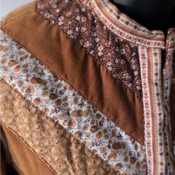 Brown Quilted Women's Jacket vintage corduroy cottagecore floral - Picture 4 of 6